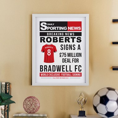 Personalised Football News White Poster Frame