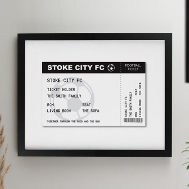 Personalised Football Ticket Black Poster Frame