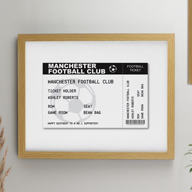 Personalised Football Ticket Oak Poster Frame