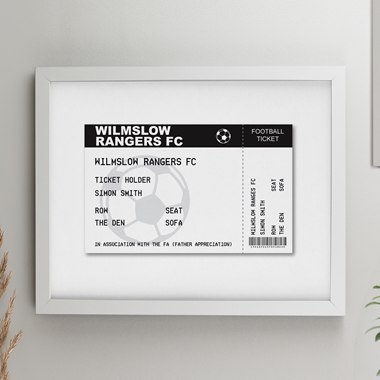 Personalised Football Ticket White poster Frame