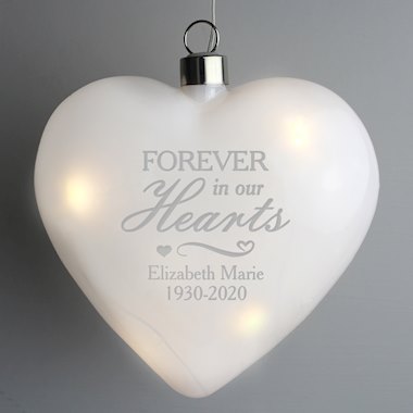 Personalised Forever In Our Hearts LED Hanging Glass Heart