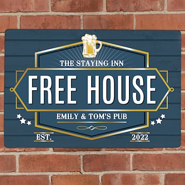 Personalised Free House Blue Metal Sign