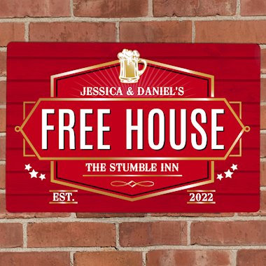 Personalised Free House Red Metal Sign