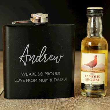Personalised Free Text Hip Flask and Grouse Miniature Set