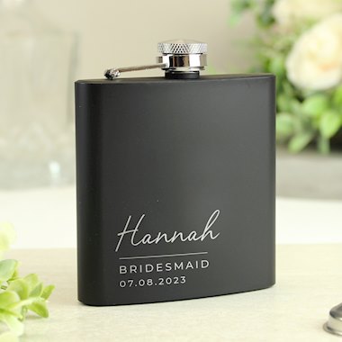 Personalised Free Text Script Black Hip Flask