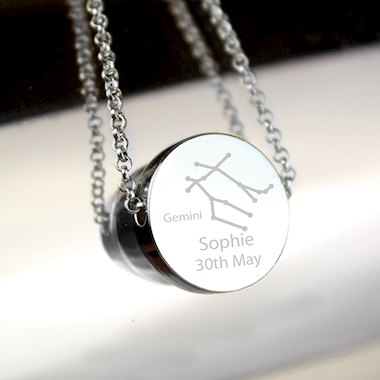 Personalised Gemini Zodiac Star Sign Silver Tone Necklace (May 21st - June 20th)
