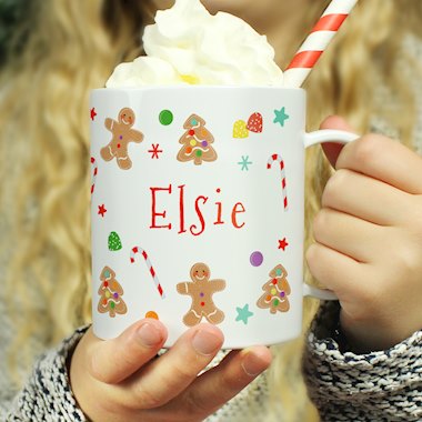 Personalised Gingerbread Pattern Plastic Mug (New for Xmas 2024)