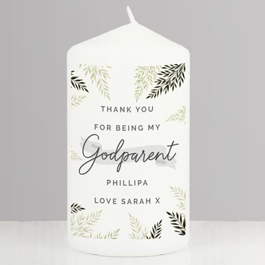 Personalised Godparent Leaves Pillar Candle