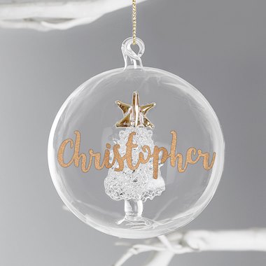 Personalised Gold Glitter Name Only Tree Glass Bauble