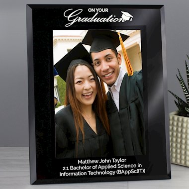 Personalised Graduation Black Glass 7x5 Photo Frame