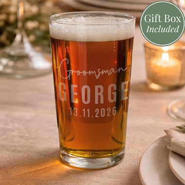 Personalised Groomsman Elegant Pint Glass