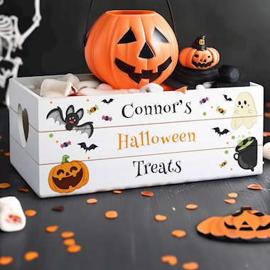 Personalised Halloween Small Wooden Treats Crate