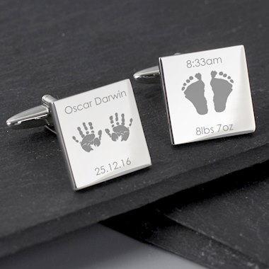 Personalised Hands and Feet New Baby Square Cufflinks