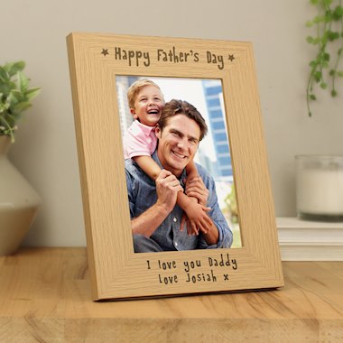 Personalised Happy Fathers Day 5x7 Oak Finish Photo Frame