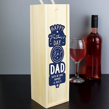 Personalised Happy Fathers Day No. 1 Dad Wooden Wine Bottle Box