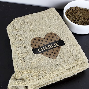 Personalised Heart Brown Microfibre Pet Towel