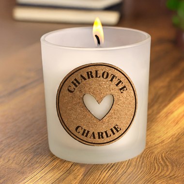 Personalised Heart Cork Label Scented Candle Jar