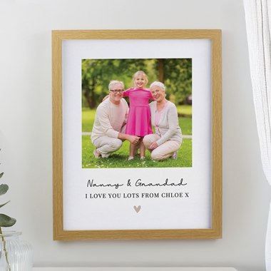 Personalised Heart Photo Upload Oak Poster Frame