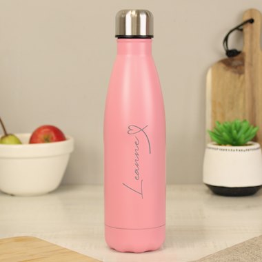 Personalised Heart Pink Metal Insulated Drinks Bottle