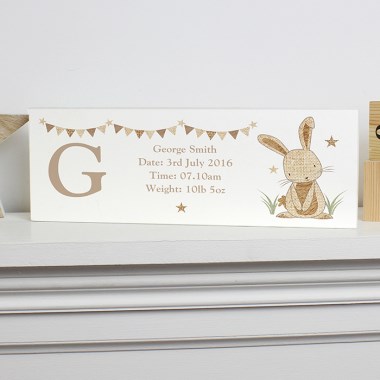 Personalised Hessian Rabbit Wooden Mantel Decoration