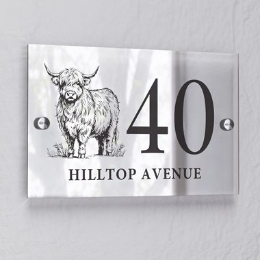 Personalised Highland Cow Acrylic House Sign