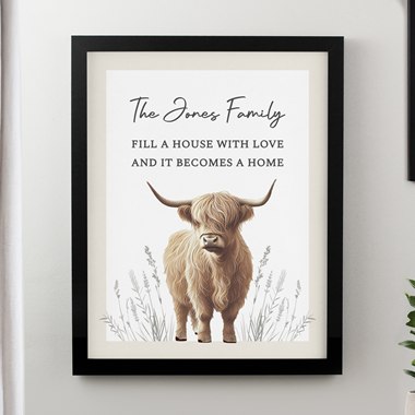 Personalised Highland Cow Black Poster Frame