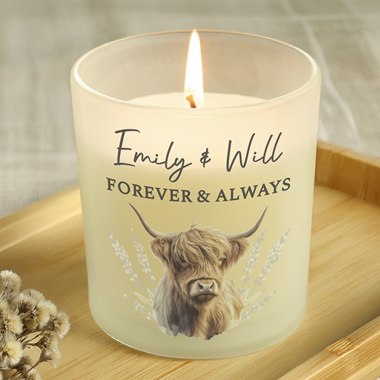 Personalised Highland Cow Frosted Glass Candle
