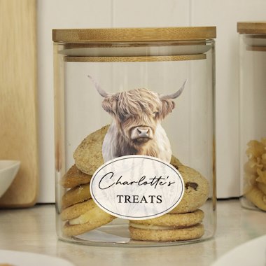 Personalised Highland Cow Glass Storage Jar