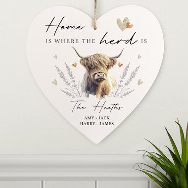 Personalised Highland Cow Hanging Heart Ornament