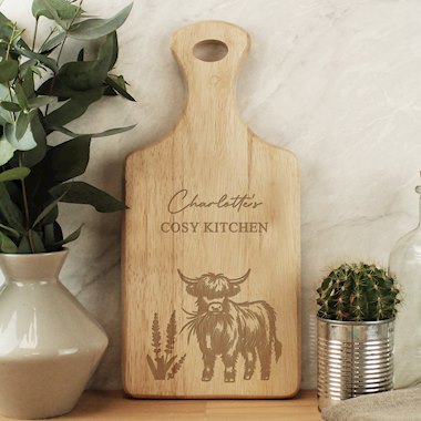 Personalised Highland Cow Paddle Chopping Board