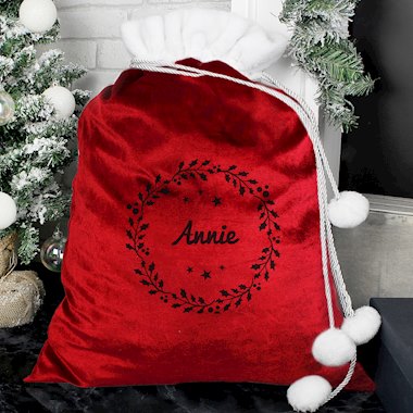 Personalised Holly Red Christmas Santa Sack