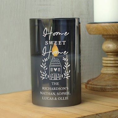 Personalised HOME Smoked Glass LED Candle