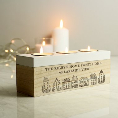 Personalised HOME Triple Tea Light Box