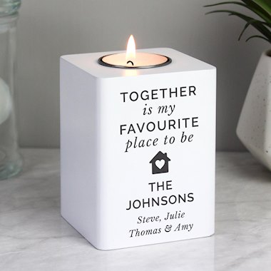 Personalised Home White Wooden Tea light Holder