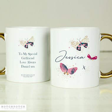 Personalised Hotchpotch Butterfly Gold Handle Mug