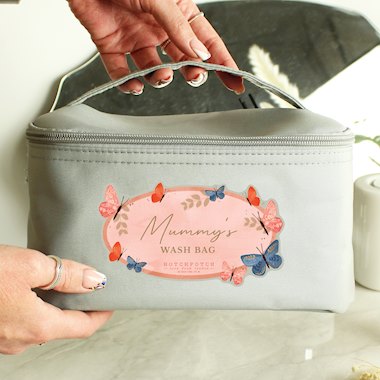 Personalised Hotchpotch Butterfly Grey Toiletry Bag