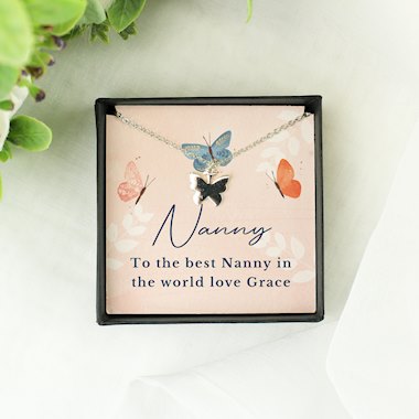 Personalised Hotchpotch Butterfly Sentiment Necklace and Box
