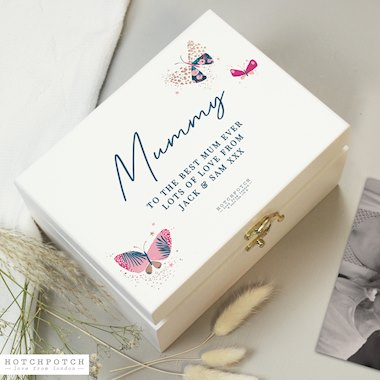 Personalised Hotchpotch Butterfly White Wooden Keepsake Box