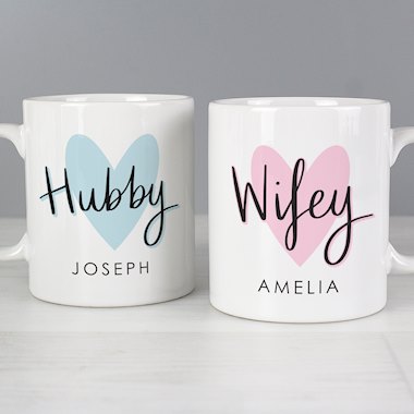 Personalised Hubby & Wifey Mug Set