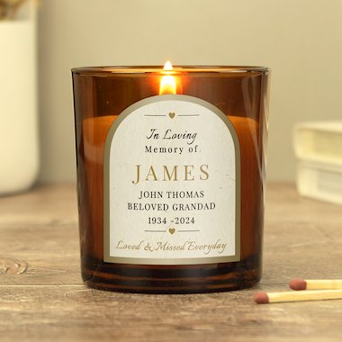 Personalised In Loving Memory Amber Glass Candle