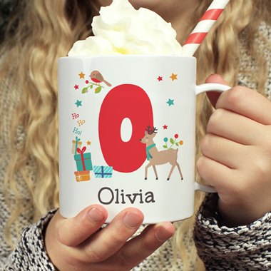 Personalised Initial Reindeer Christmas Plastic Mug
