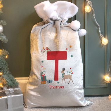 Personalised Initial Reindeer Christmas Sack