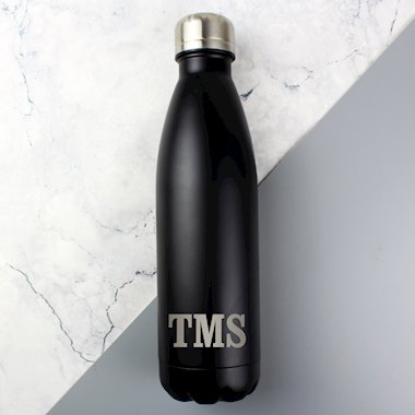 Personalised Initials Black Metal Insulated Drinks Bottle