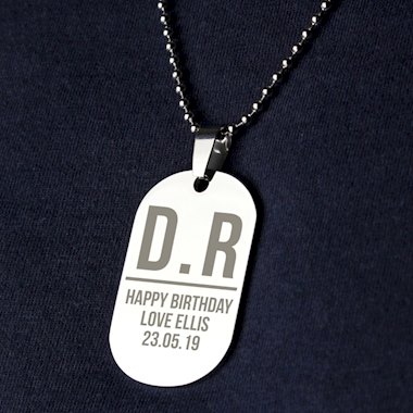Personalised Initials Stainless Steel Dog Tag Necklace