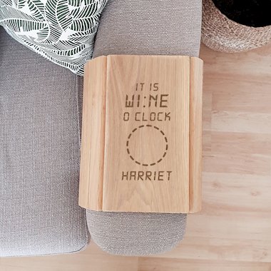 Personalised Its Wine OClock Wooden Sofa Tray