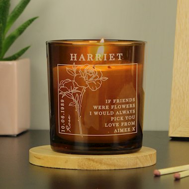Personalised June Birth Flower Amber Glass Candle