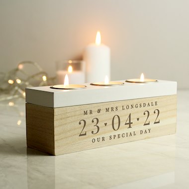 Personalised Large Date Triple Tea Light Box