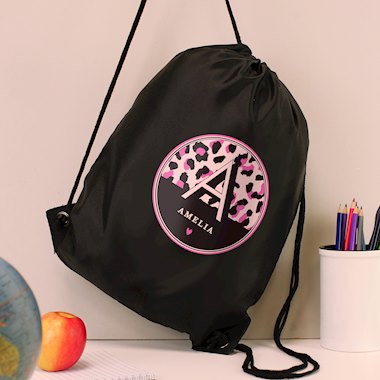 Personalised Leopard Print Black Kit Bag