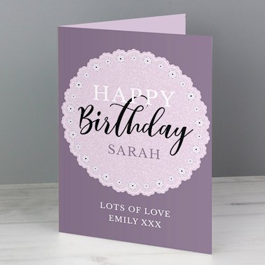 Personalised Lilac Lace Birthday Card