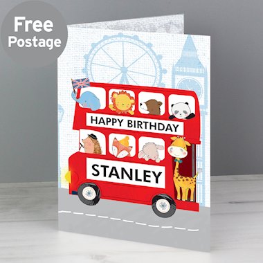 Personalised London Animal Bus Birthday Card